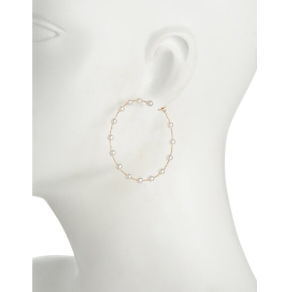 TRUE TO FORM Gold/pearl 14kt Gold Plated Pearl Station Hoop Earrings - Picture 2 of 2